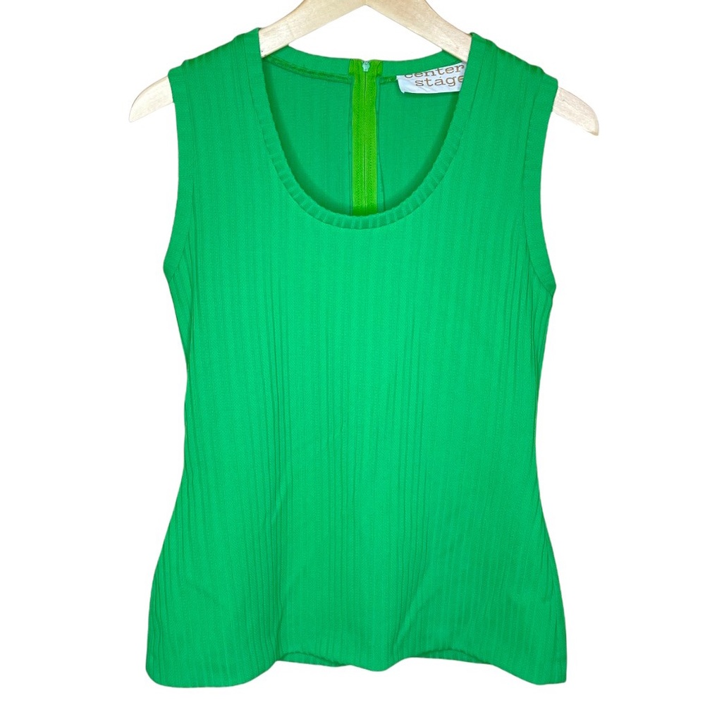 Vintage 70s Retro Bright Green Ribbed Knit Sleeveless Top